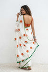Mulmuli ~ Pure Handwoven Mul Cotton Saree with Handpainted in White - verymuchindian.com