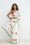 Mulmuli ~ Pure Handwoven Mul Cotton Saree with Handpainted in White - verymuchindian.com