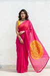 Mulmuli ~ Pure Handwoven Mul Cotton Saree with handpainted motif In Pink - verymuchindian.com