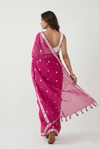Mulmuli ~ Pure Handwoven Mul saree with Embroidered Floral Motifs In Magenta Pink - verymuchindian.com