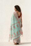 Mulmuli ~ Pure Malai Cotton Handloom Saree with Embroidery in Sea Blue - verymuchindian.com