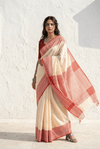 Mulmuli ~ Pure Malai Cotton Handloom Saree with Embroidery in White - verymuchindian.com