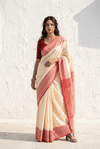 Mulmuli ~ Pure Malai Cotton Handloom Saree with Embroidery in White - verymuchindian.com