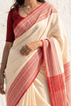 Mulmuli ~ Pure Malai Cotton Handloom Saree with Embroidery in White - verymuchindian.com