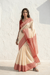 Mulmuli ~ Pure Malai Cotton Handloom Saree with Embroidery in White - verymuchindian.com