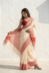Mulmuli ~ Pure Malai Cotton Handloom Saree with Embroidery in White - verymuchindian.com