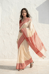 Mulmuli ~ Pure Malai Cotton Handloom Saree with Embroidery in White - verymuchindian.com