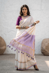 Mulmuli ~ Pure Mul Cotton Handloom Saree In White with Lavender Pallu - verymuchindian.com