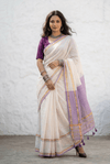 Mulmuli ~ Pure Mul Cotton Handloom Saree In White with Lavender Pallu - verymuchindian.com