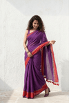Mulmuli ~ Regal Plum Mul Cotton Saree with Crimson Zari Border - verymuchindian.com