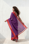 Mulmuli ~ Regal Plum Mul Cotton Saree with Crimson Zari Border - verymuchindian.com