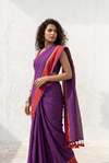 Mulmuli ~ Regal Plum Mul Cotton Saree with Crimson Zari Border - verymuchindian.com