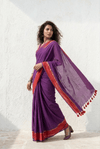 Mulmuli ~ Regal Plum Mul Cotton Saree with Crimson Zari Border - verymuchindian.com