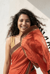 Mulmuli ~ Sunset Rust Mul Cotton Saree with Coffee Brown Zari Border - verymuchindian.com