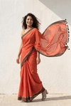 Mulmuli ~ Sunset Rust Mul Cotton Saree with Coffee Brown Zari Border - verymuchindian.com