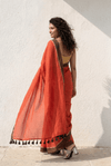 Mulmuli ~ Sunset Rust Mul Cotton Saree with Coffee Brown Zari Border - verymuchindian.com