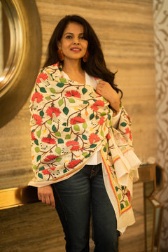 Namita's Favourite~ Handloom Pure Cotton Stoles With Delicate Kantha Hand Embroidery - verymuchindian.com