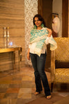 Namita's Favourite~ Handloom Pure Cotton Stoles With Delicate Kantha Hand Embroidery Blue - verymuchindian.com