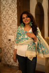 Namita's Favourite~ Handloom Pure Cotton Stoles With Delicate Kantha Hand Embroidery Blue - verymuchindian.com