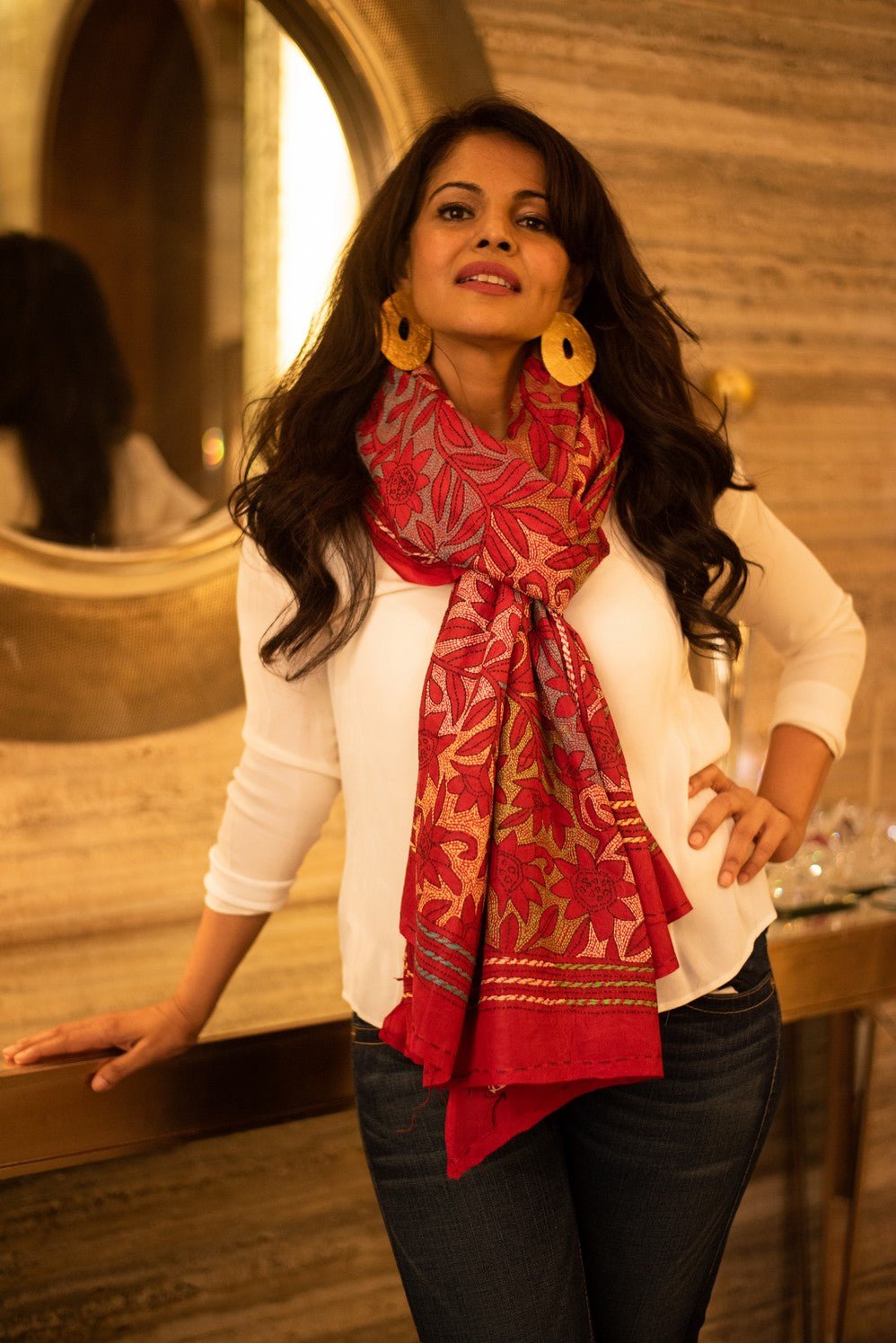 Namita's Favourite~ Handloom Pure Cotton Stoles With Delicate Kantha Hand Embroidery purple - verymuchindian.com