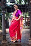 Namita's Favourite~ Handloom Pure Silk Paithani Saree With Beautiful Golden Zari Floral Border (SHIPPING IN 50 DAYS) - verymuchindian.com
