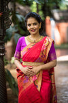Namita's Favourite~ Handloom Pure Silk Paithani Saree With Beautiful Golden Zari Floral Border (SHIPPING IN 50 DAYS) - verymuchindian.com