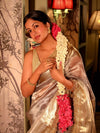 Gaurangi ~ Banarasi Organza Silk Tissue Saree with Designer Lace in silver hue