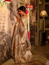 Gaurangi ~ Banarasi Organza Silk Tissue Saree with Designer Lace in silver hue