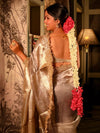Gaurangi ~ Banarasi Organza Silk Tissue Saree with Designer Lace in silver hue