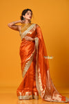 Param Sundari ~ Banarasi Organza Silk Tissue Saree with Designer Lace in Beautiful Sunset Orange - verymuchindian.com