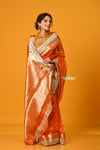 Param Sundari ~ Banarasi Organza Silk Tissue Saree with Designer Lace in Beautiful Sunset Orange - verymuchindian.com
