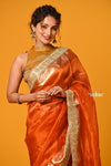 Param Sundari ~ Banarasi Organza Silk Tissue Saree with Designer Lace in Beautiful Sunset Orange - verymuchindian.com