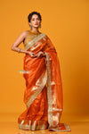 Param Sundari ~ Banarasi Organza Silk Tissue Saree with Designer Lace in Beautiful Sunset Orange - verymuchindian.com