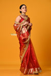 Param Sundari ~ Banarasi Organza Silk Tissue Saree with Designer Lace in Bestseller Red - verymuchindian.com