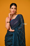 Param Sundari ~ Designer Mul Cotton Handloom Saree with Sequins - Deep Cyan Blue - verymuchindian.com