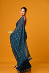 Param Sundari ~ Designer Mul Cotton Handloom Saree with Sequins - Deep Cyan Blue - verymuchindian.com