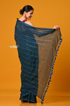 Param Sundari ~ Designer Mul Cotton Handloom Saree with Sequins - Deep Cyan Blue - verymuchindian.com