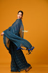 Param Sundari ~ Designer Mul Cotton Handloom Saree with Sequins - Deep Cyan Blue - verymuchindian.com