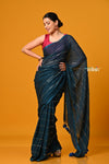 Param Sundari ~ Designer Mul Cotton Handloom Saree with Sequins - Deep Cyan Blue - verymuchindian.com
