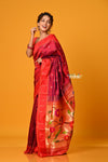 Param Sundari EXCLUSIVE~ Handloom Pure Silk Maroon Muniya Border Paithani Saree with Parrot Pallu - verymuchindian.com