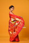 Param Sundari EXCLUSIVE~ Handloom Pure Silk Maroon Muniya Border Paithani Saree with Parrot Pallu - verymuchindian.com