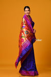 Param Sundari EXCLUSIVE~ Handloom Pure Silk Muniya Border Paithani in Royal Blue with Parrot Pallu - verymuchindian.com