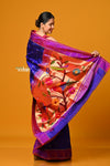 Param Sundari EXCLUSIVE~ Handloom Pure Silk Muniya Border Paithani in Royal Blue with Parrot Pallu - verymuchindian.com