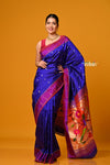 Param Sundari EXCLUSIVE~ Handloom Pure Silk Muniya Border Paithani in Royal Blue with Parrot Pallu - verymuchindian.com
