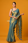 Param Sundari ~ Exclusive Handloom Pure Tissue Cotton Saree in Cyan Blue Gold - verymuchindian.com