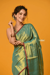 Param Sundari ~ Exclusive Handloom Pure Tissue Cotton Saree in Fern Green Gold - verymuchindian.com