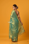 Param Sundari ~ Exclusive Handloom Pure Tissue Cotton Saree in Fern Green Gold - verymuchindian.com