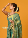 Param Sundari ~ Exclusive Handloom Pure Tissue Cotton Saree in Fern Green Gold - verymuchindian.com