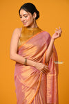 Param Sundari ~ Exclusive Handloom Pure Tissue Cotton Saree in Powder Pink Gold - verymuchindian.com