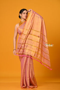 Param Sundari ~ Exclusive Handloom Pure Tissue Cotton Saree in Powder Pink Gold - verymuchindian.com